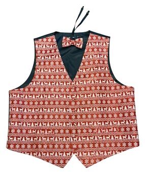 Barry Wang Men’s XXXL Red & White Reindeer Print Christmas Vest with BowTie